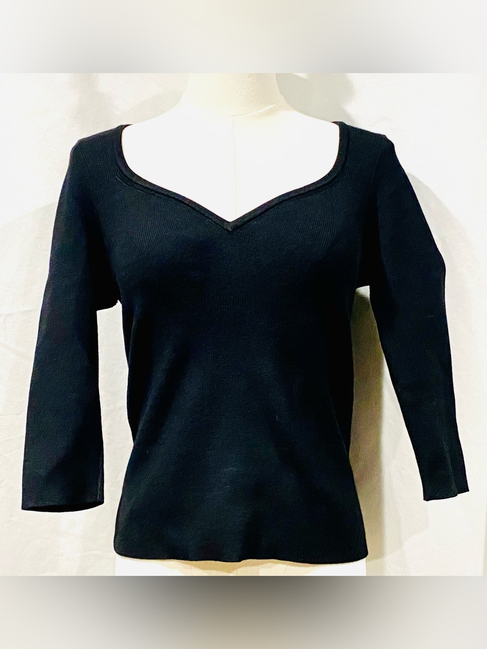 Maeve by Anthropologie Black Scoop-Neck Knit Sweater 3/4 Sleeves Size S